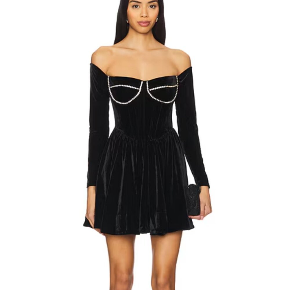 Nwt Bardot Emlyn Velour Mini Dress In Black Size Medium